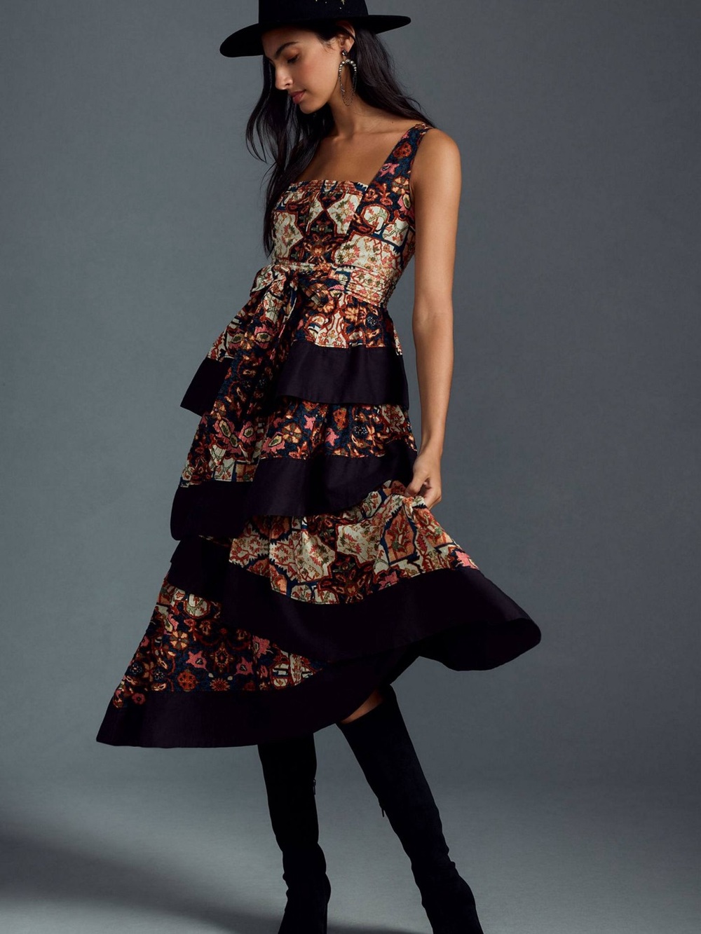 Anthropologie squared neck Tiered Midi Dress